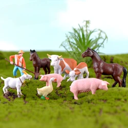 Farm PVC Craft Gift Landscape DIY Plastic Animal Decoration Farmer Horse Cow Animal Miniature Figurines Modern Home Decoration