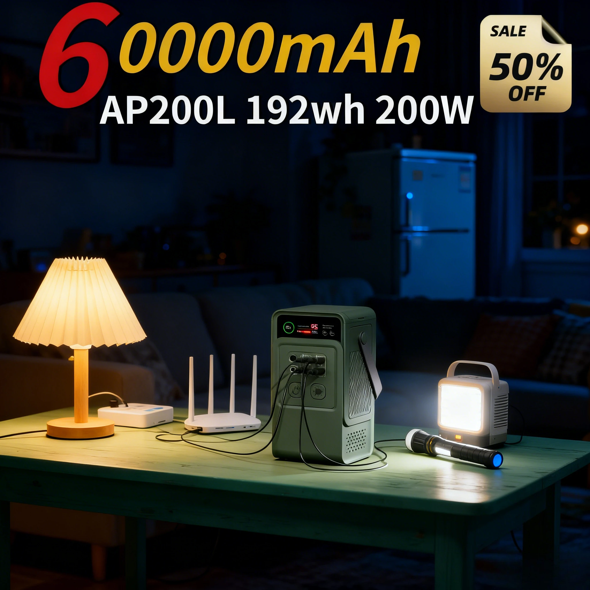 

60000mAh AP200L 200W Power Bank Lifepo4 Battery Solar Generator for Camping Portable Power Station LED Light Outdoor Camping