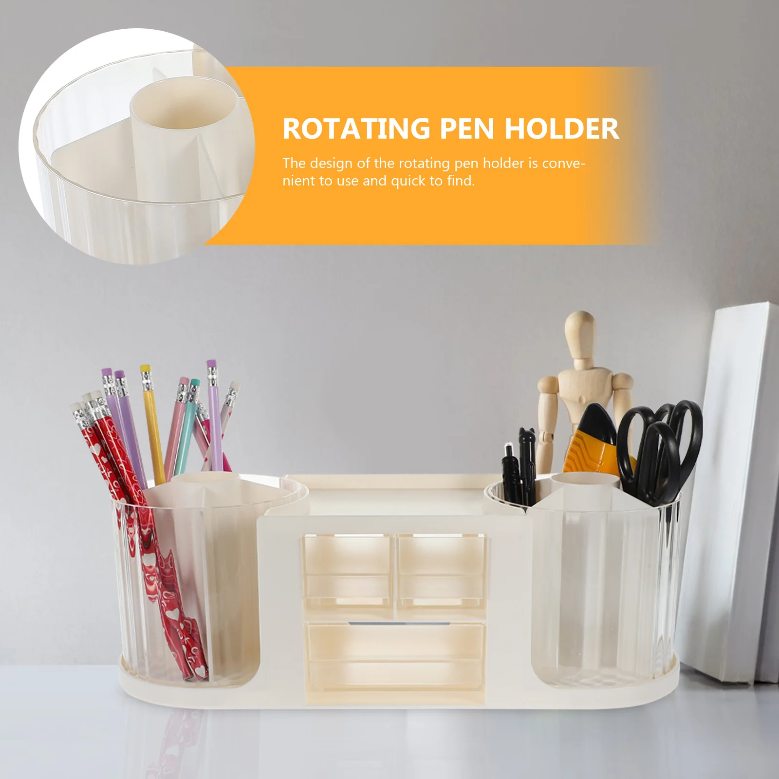 

1pc Double Rotating Pen Holder Desktop Organizer Box For Stationery Files Cosmetics Storage Drawer Organizer Desktop Storage