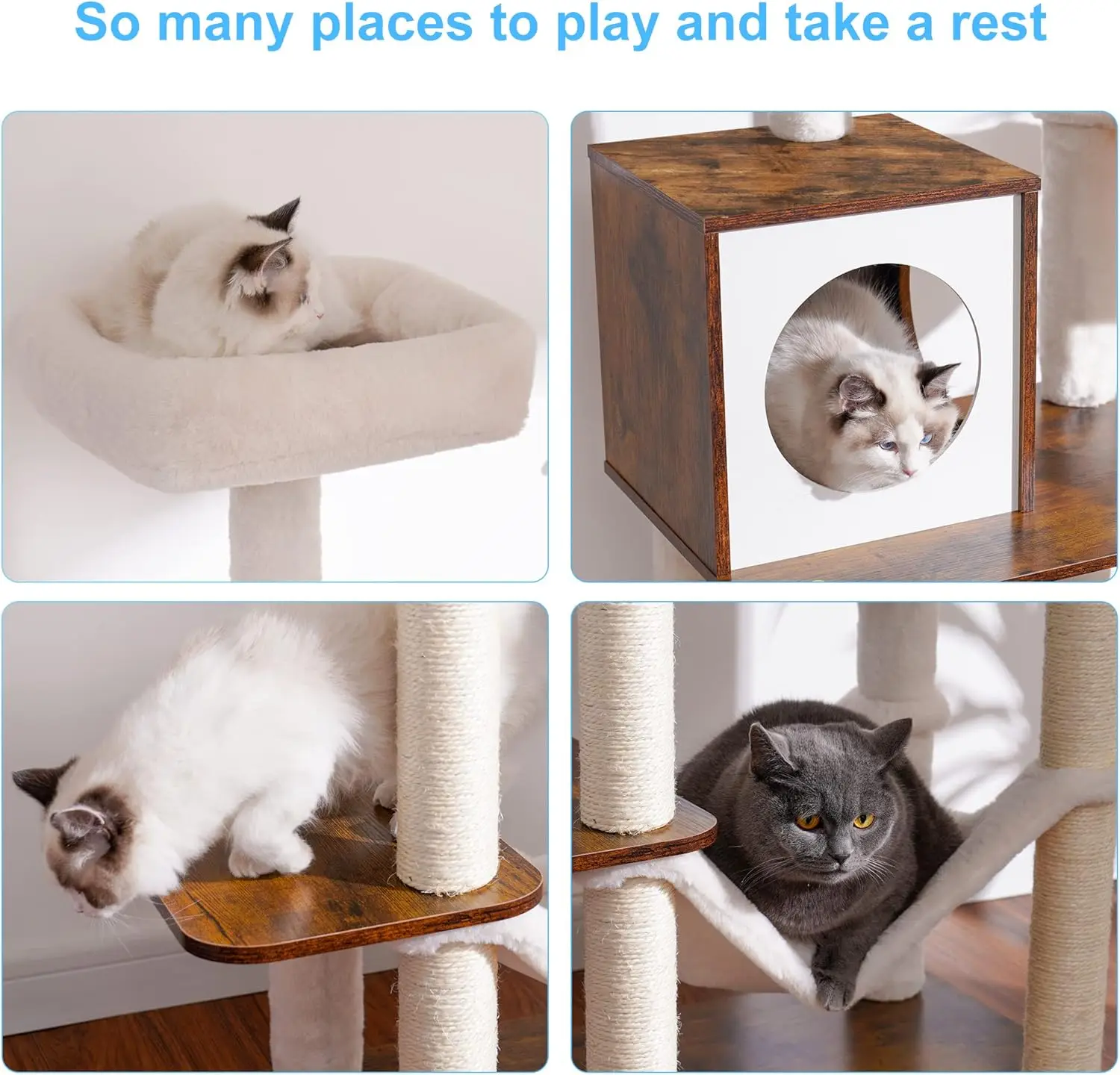 Furnitur kucing dengan tiang penggaruk, menara kucing Modern dengan tempat tidur gantung, mainan