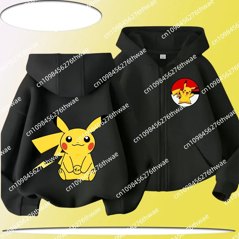 

2025 Digital Treasure Card Children's Zippered Hooded Sweatshirt Pikachu Print Spring Autumn Coat Boys' Girls' Casual Shirt