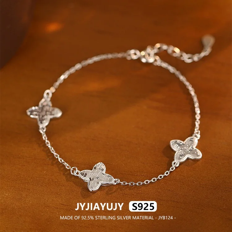

JYJIAYUJY 100% цельный оригинальный браслет из стерлингового серебра S925, в наличии, 10,5 мм, измельченный лед, клевер, модные ювелирные изделия, подарок на каждый день JYB124