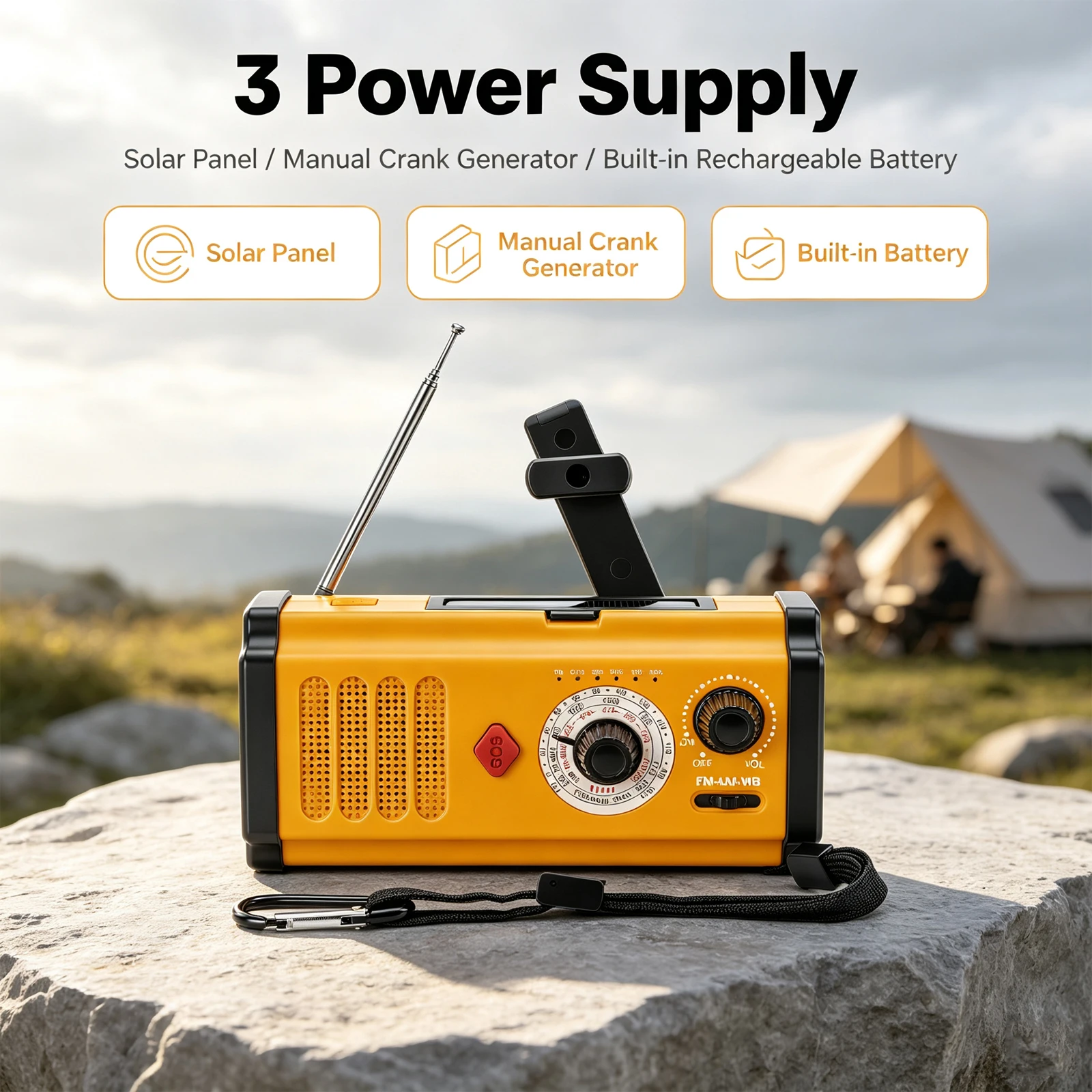 ポータブル緊急気象ラジオ ソーラー手回し式FM/AM/WBラ - Emergency Radio Solar のレビューと価格