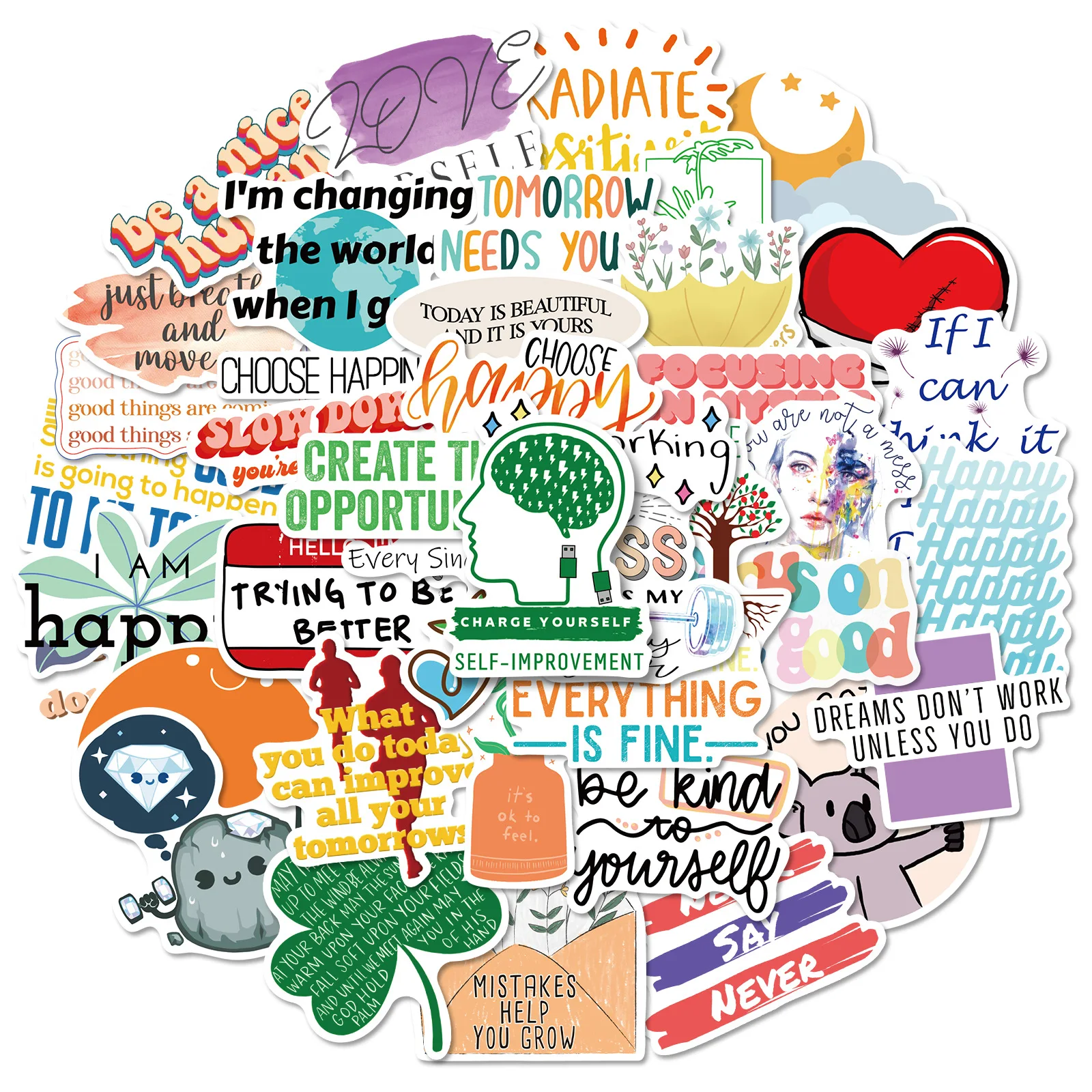 Pegatinas de grafiti para niños y adultos, 50 piezas, palabras curativas para el alma, botella de agua, portátil, teléfono móvil, monopatín