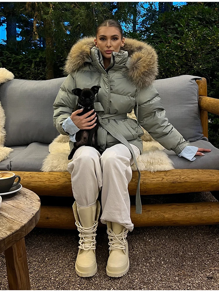 Big Fur Collar Hooded Waistband Waist Cinching Short Cotton Jacket Short Warm Winter Jacke 2026 Cold Weather Office Daily Outfit