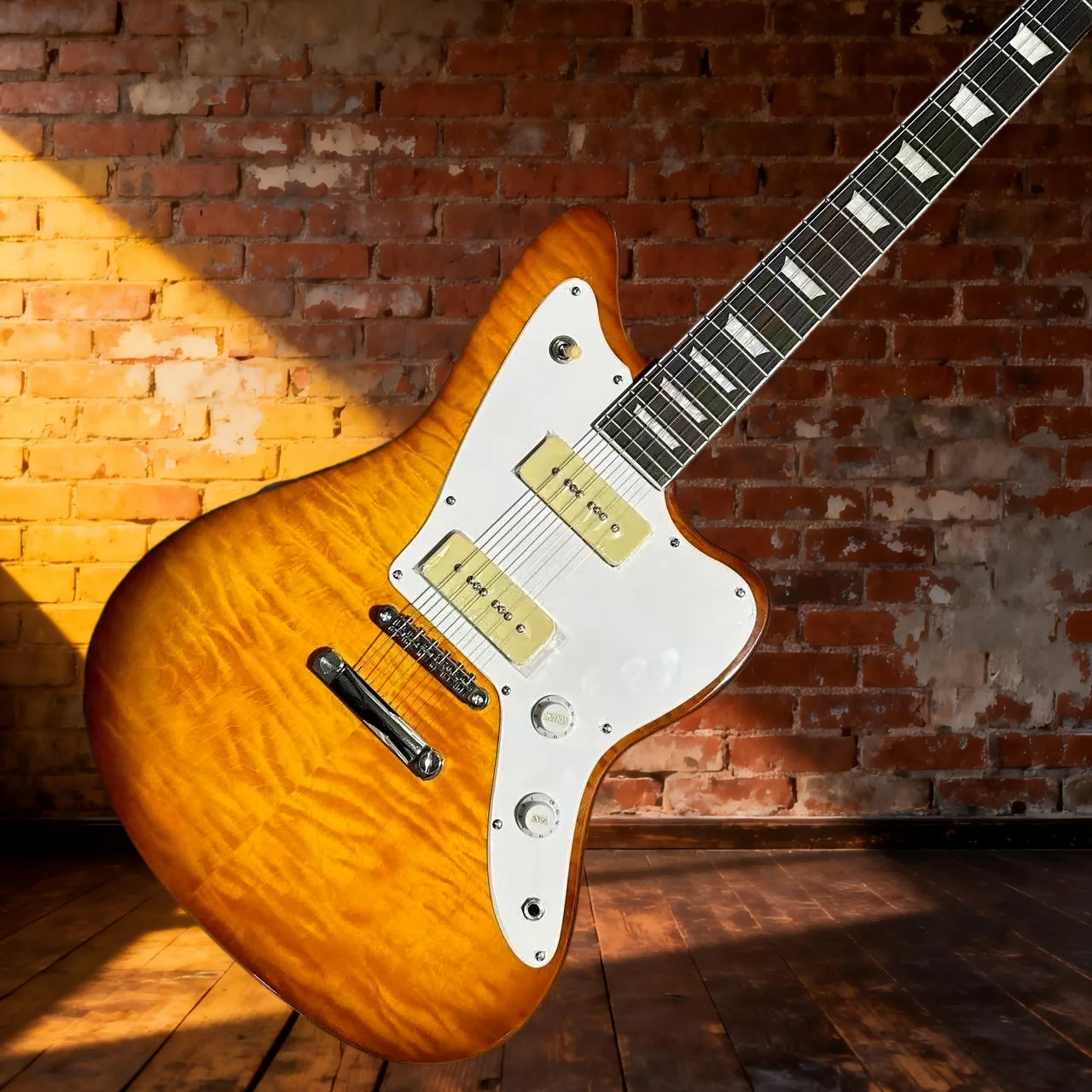 

Электрогитара Orange Fire Mahogany Body Jazzmaster с прямоугольной накладкой, звукоснимателем P90, фиксированным бриджем, бесплатная доставка