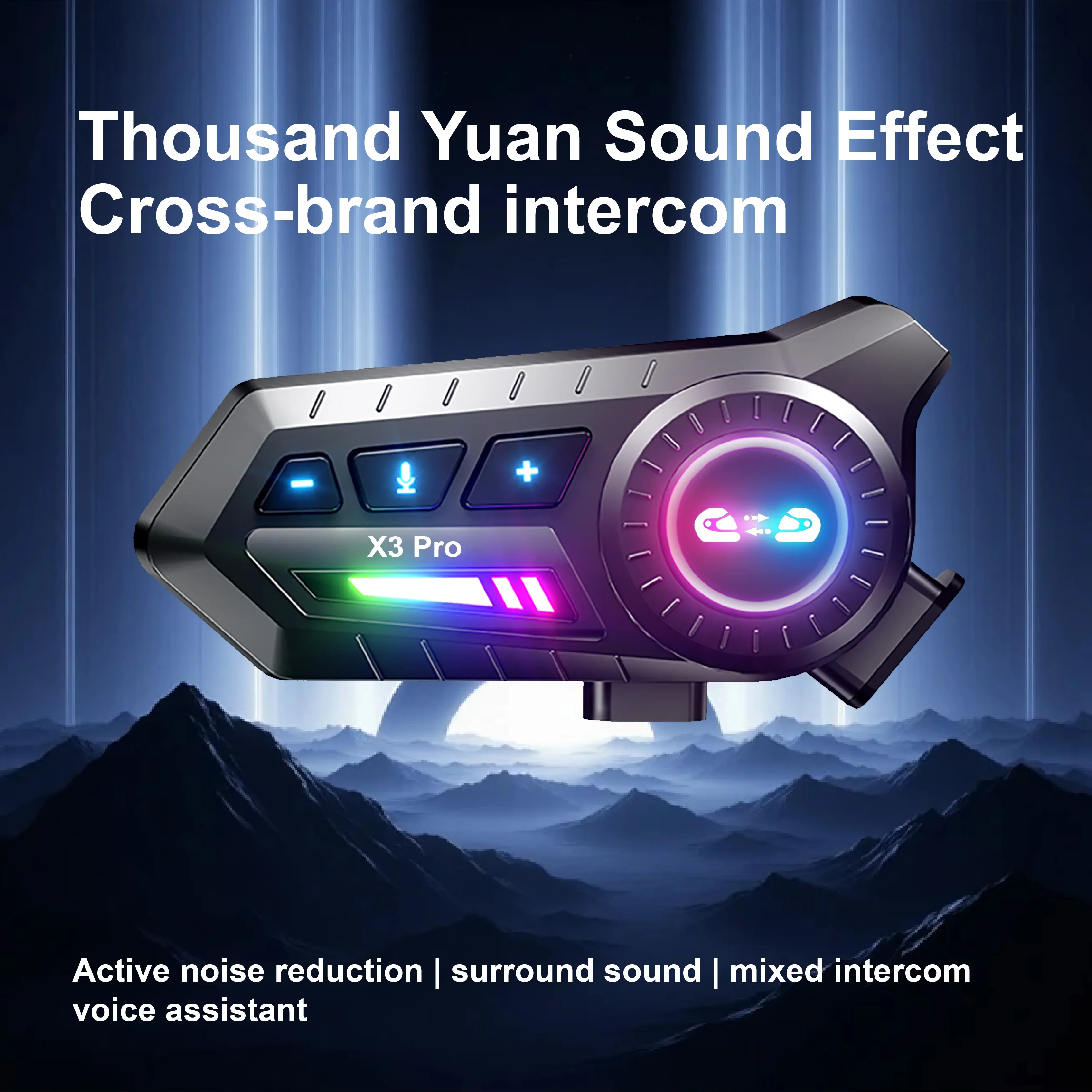 Bluetooth 6.0 Motorcycle Intercom Helmet Headset  500M For 2 Riders Intercommunicator NoiseReduction FM Radio with Ambient light