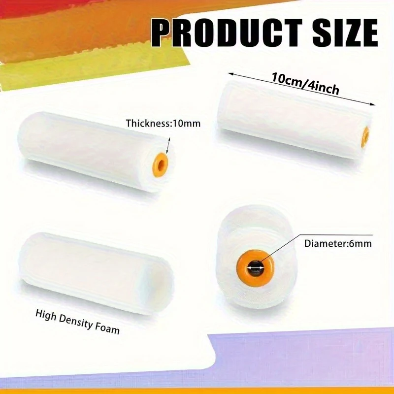 10PCS 100mm Mini White Durable Foam Paint Roller Sleeves Painting Decorating Sponge Rollers Art Sets Painting Supplies