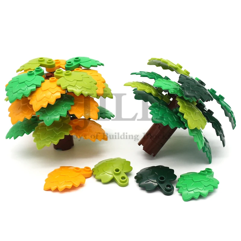 20pcs Plant Plate Round 1x2 with Layered Leaf Enlighten Building Block Brick 5058 Compatible Tree Garden Forest Assembles Toys