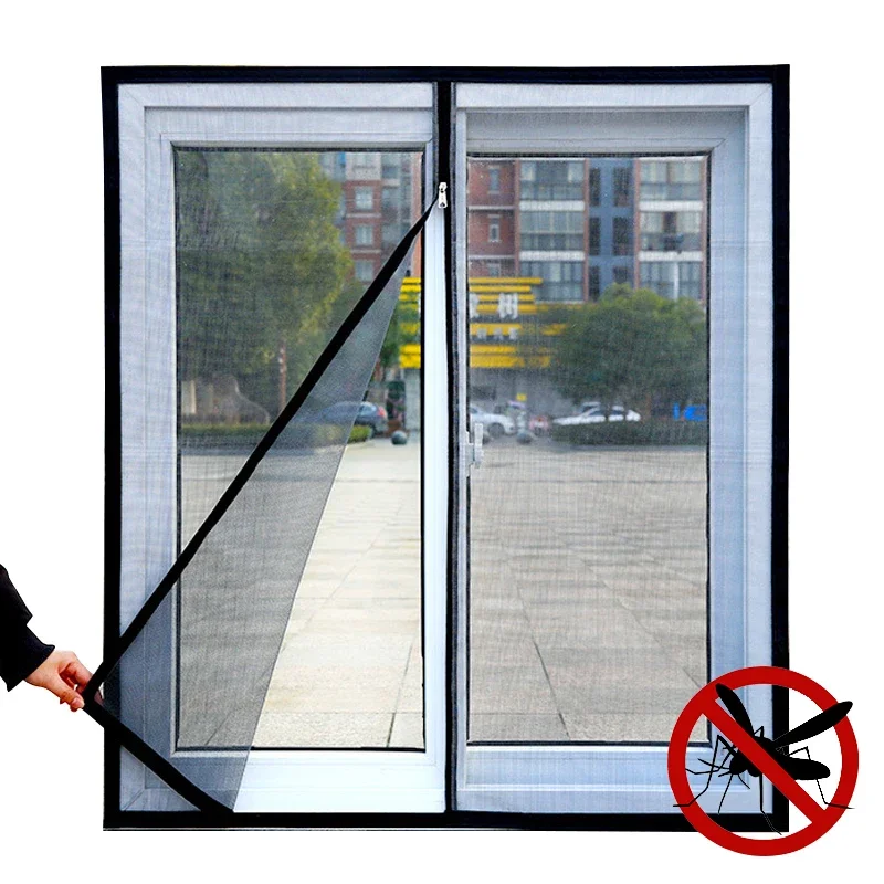 Moustiquaire anti-moustique à fermeture éclair, auto-monté, écran gratuit perforé pour fenêtre domestique, simple, adhésif pour fenêtres