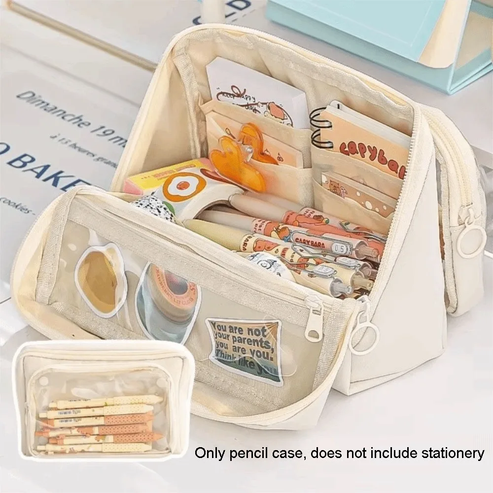 

Portable Large Capacity Transparent Pencil Case Zipper DIY Transparent Pen Bag Multifunctional Solid Color Stationery Box Friend