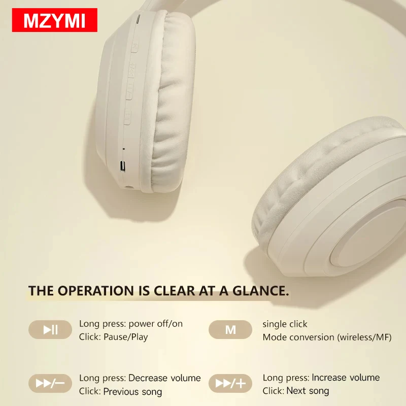 MZYMI TH30 سماعات لاسلكية سماعة رأس بخاصية البلوتوث مثبتة على الرأس إلغاء الضوضاء عقال قابل للتعديل سماعات أذن رياضية لعبة سماعات