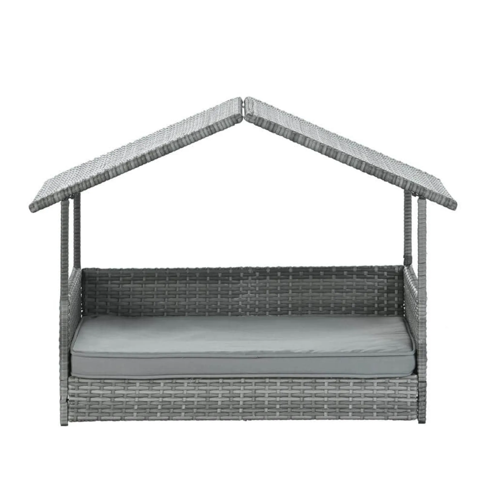 US Dark Gray Medium Outdoor Furniture Pet Patio Furniture Seasonal PE Wicker Pet Furniture Dog Bed with Canopy