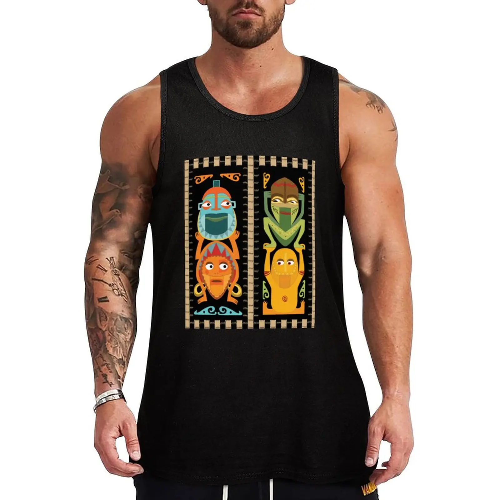 Tropical Hawaiian Polynesian Tiki Totems Tank Top Beach Wear Tank Top Casual Loose Sleeveless Shirt