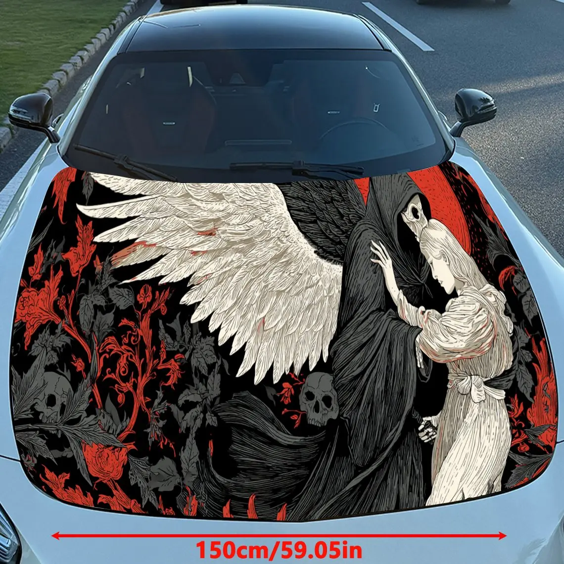 Dynamic Dark Kiss PVC Car Hood Wraps, Self-Adhesive Waterproof Car Bonnet Decal Sticker, Car Decoration Protection Stickers for