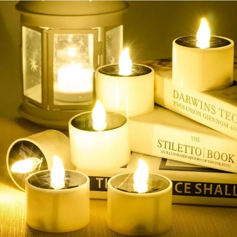 1-6PCS Candele a LED a luce calda per tè solare Candele da tè solari senza fiamma impermeabili per esterni per decorazioni per la casa in giardino per feste