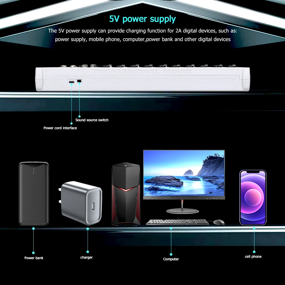 전문 휴대용 99DSP 12 채널 녹음 오디오 믹서 인터페이스 USB 48V BT 사운드 콘솔 카드 PC MP3 DJ 가라오케
