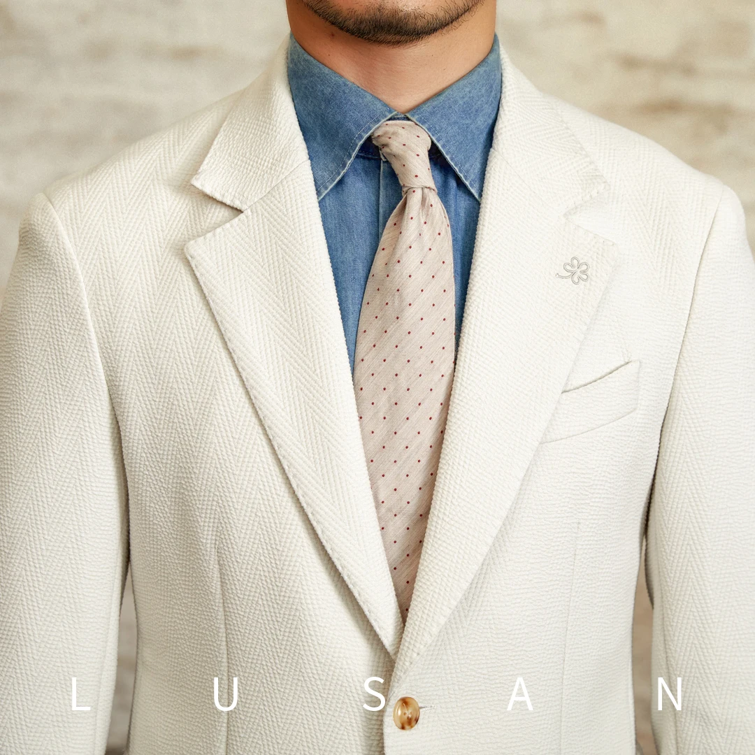 Xiaozi Light Mature Casual Daily Herringbone Seersucker Suit Retro Japanese Slim-fit Suit Trendy Men