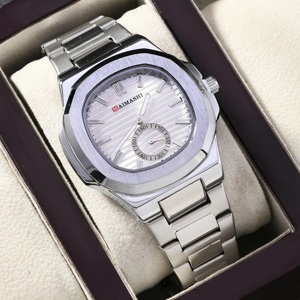 ساعة كوارتز رجالية مربعة من الفولاذ المقاوم للصدأ متعددة الألوان بمينا تاريخ رجل ساعة يد مقاومة للماء ساعات حركة Relogio Masculino