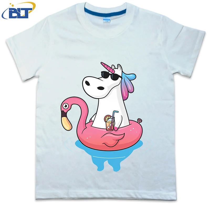 

Pool Party Unicorn Print Kids T-shirt Children's Cotton Short Sleeve Casual Tops for Boys and Girls