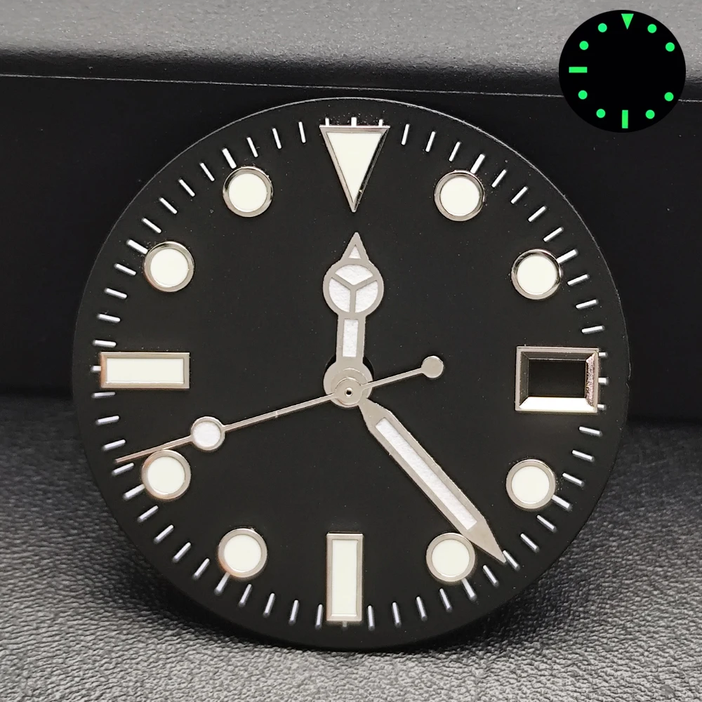 28.5MM Watch Dial Black Single Calendar Dial Orange Index Green Luminous Fit NH35 NH36 Automatic Movement Watch Hands Part
