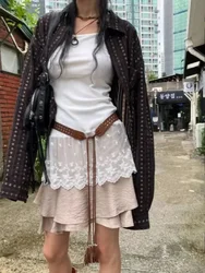 Lace Camisole Vintage Tank Tops Women Sleeveless Basic Patchwrok Camis Y2k Retro Tee Tops Streetwear Korean Style White Grey