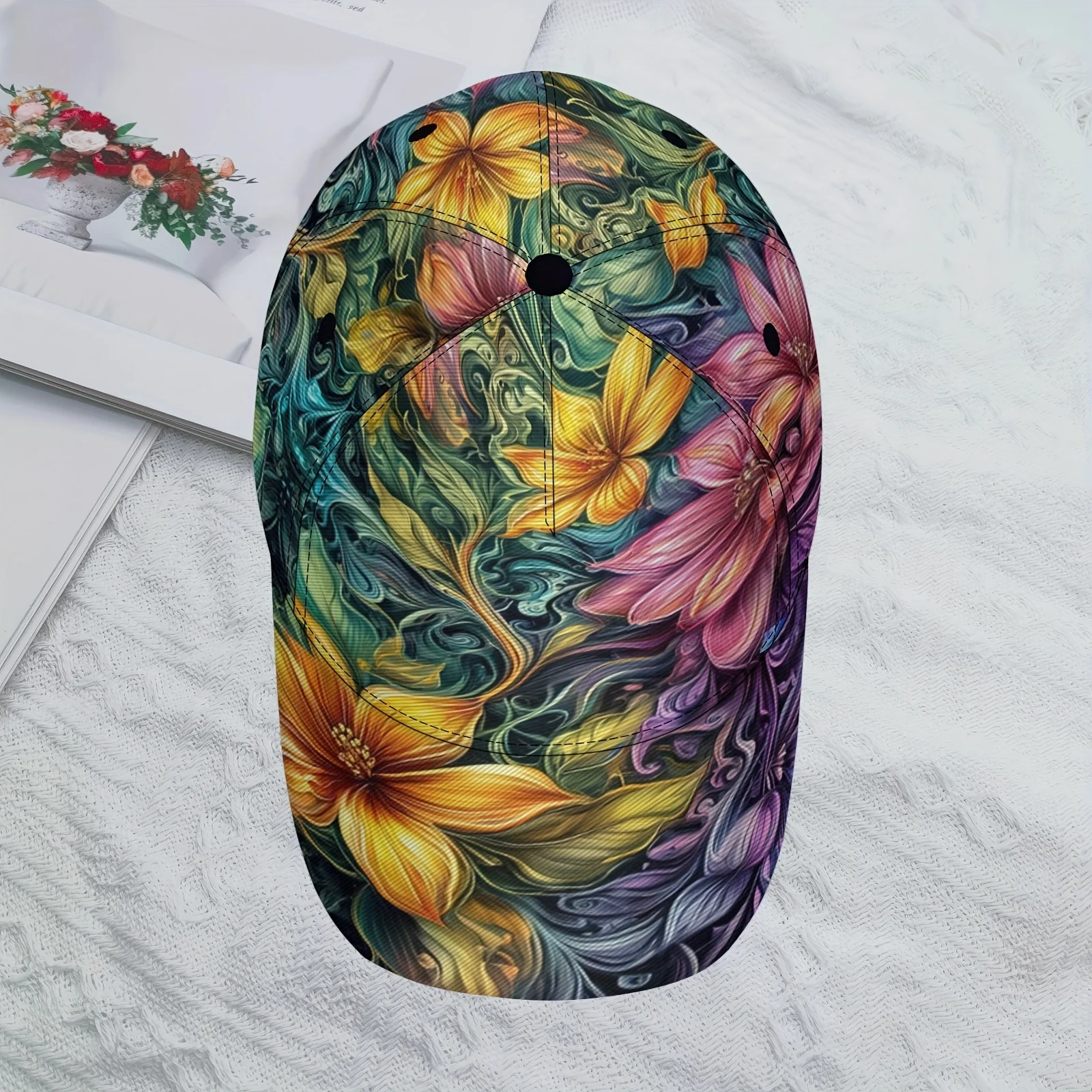 Vibrant Psychedelic Floral Print Baseball Cap Swirl Art Pattern Adjustable Dad Hat Breathable Sun Hat for Women Girls