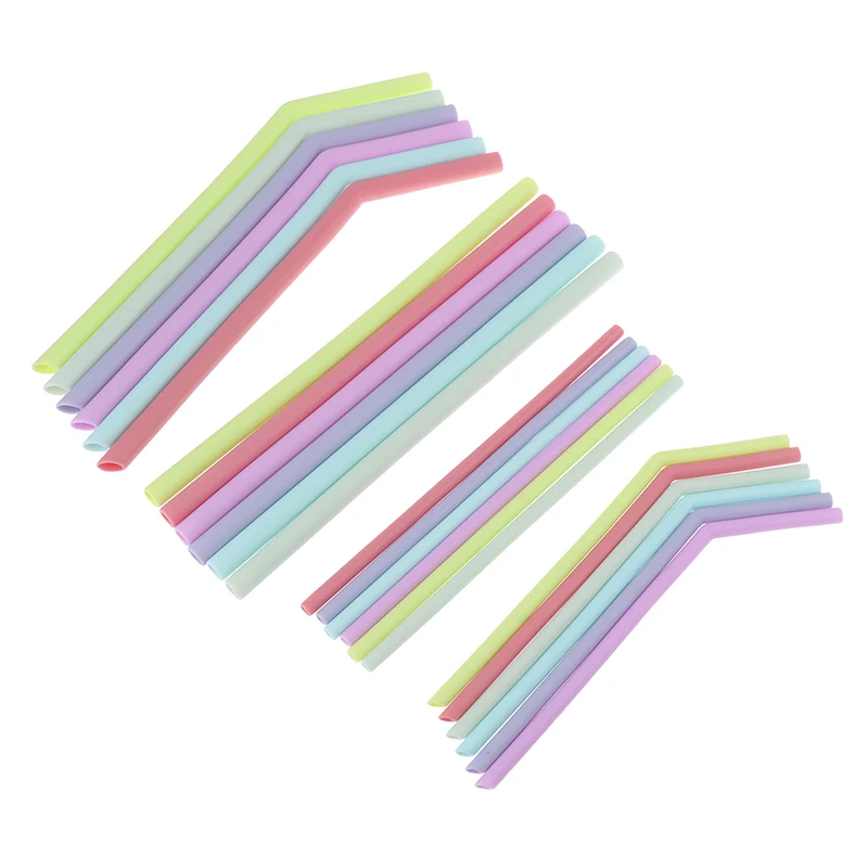 Reutilizável Food Grade Silicone Palhas, Multicolor Palha Beber para Festa das Crianças e Bar, Straight Bent Acessórios, 6pcs