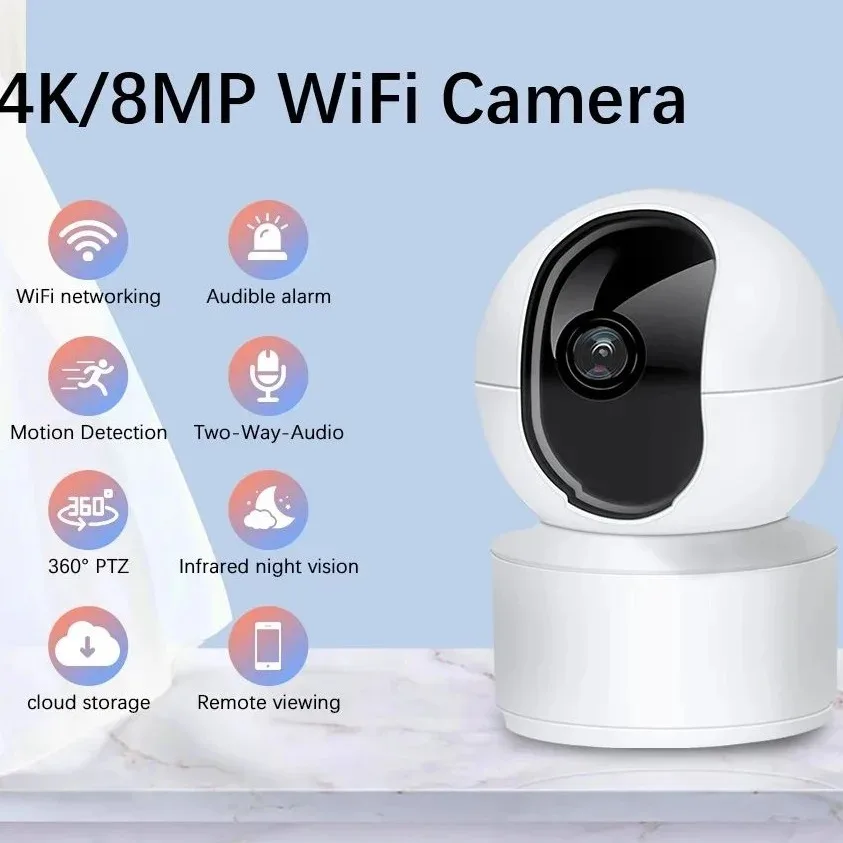 Câmera de Segurança WiFi PTZ 8MP 4K para Casa, Câmera Interna com Zoom Digital 10X, Rastreamento Automático por IA, Monitor de Bebê CCTV