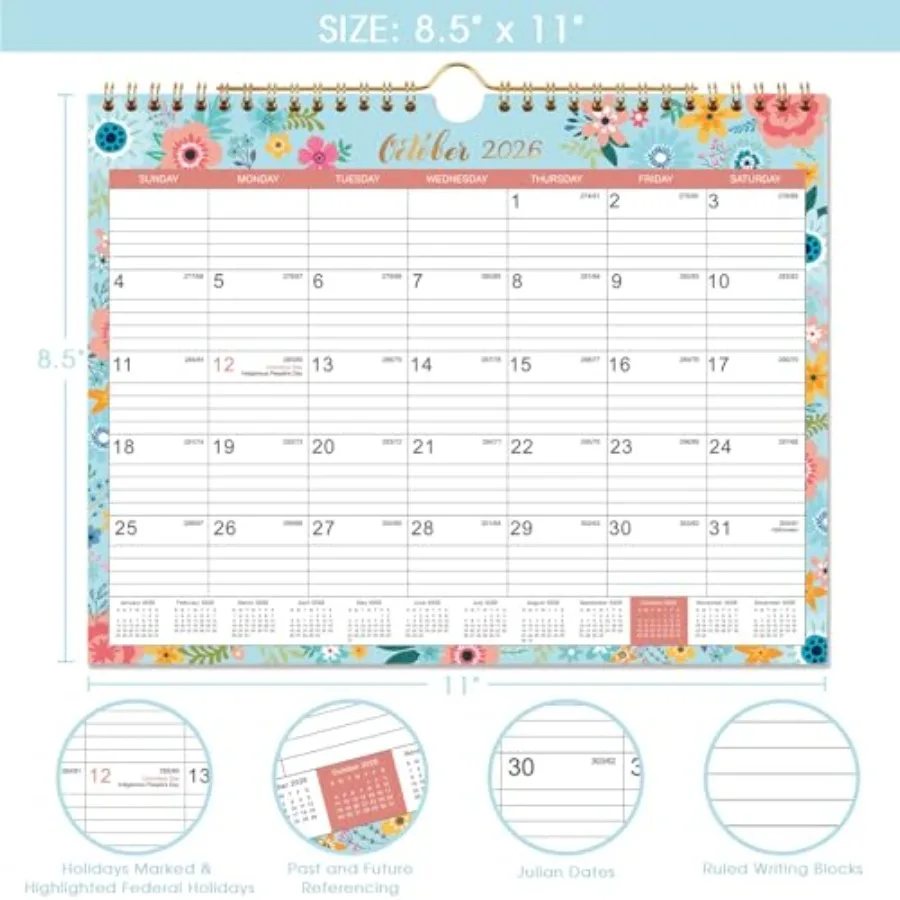 تقويم 2026 2026 تقويم حائط مع 12 شهرًا يناير 2026 ديسمبر 2026 تقويم حائط مع ربط TwinWire + 11 بوصة × 8.5 بوصة + معلق