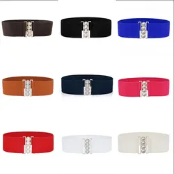 Vrouwen stretch elastische brede korset taille riemen zilveren metalen gesp stof riem 7,5 cm breed vrouwelijke kleding accessoires jurk taille