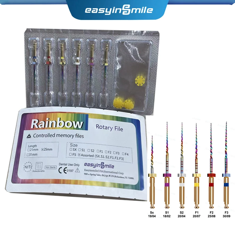 

6pcs/pack Niti Endodontic Rainbow Super Rotary File 19mm/21mm/25mm/31mm SX-F3 Flexible Files Dentistry Tool