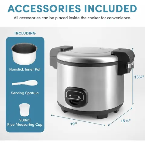 30-Cup Uncooked 60-Cup Cooked Commercial Rice Cooker Stainless Steel Silver