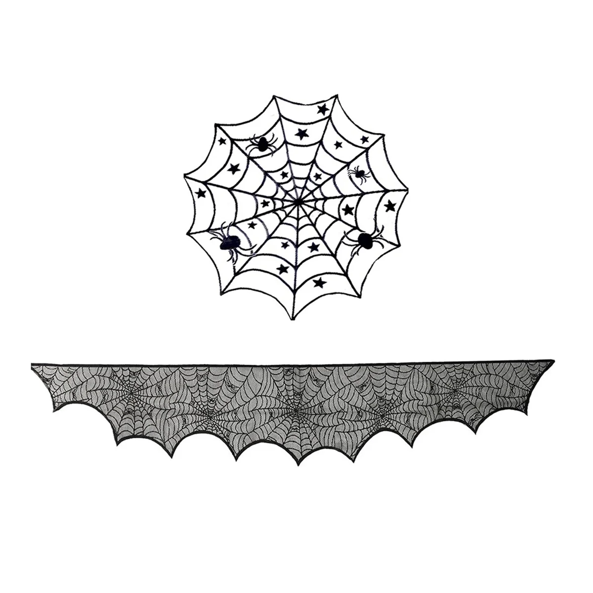 Halloween Tablecloth Spider Web Fireplace Towel Spider Table Runner Lampshade Halloween Decoration Set B