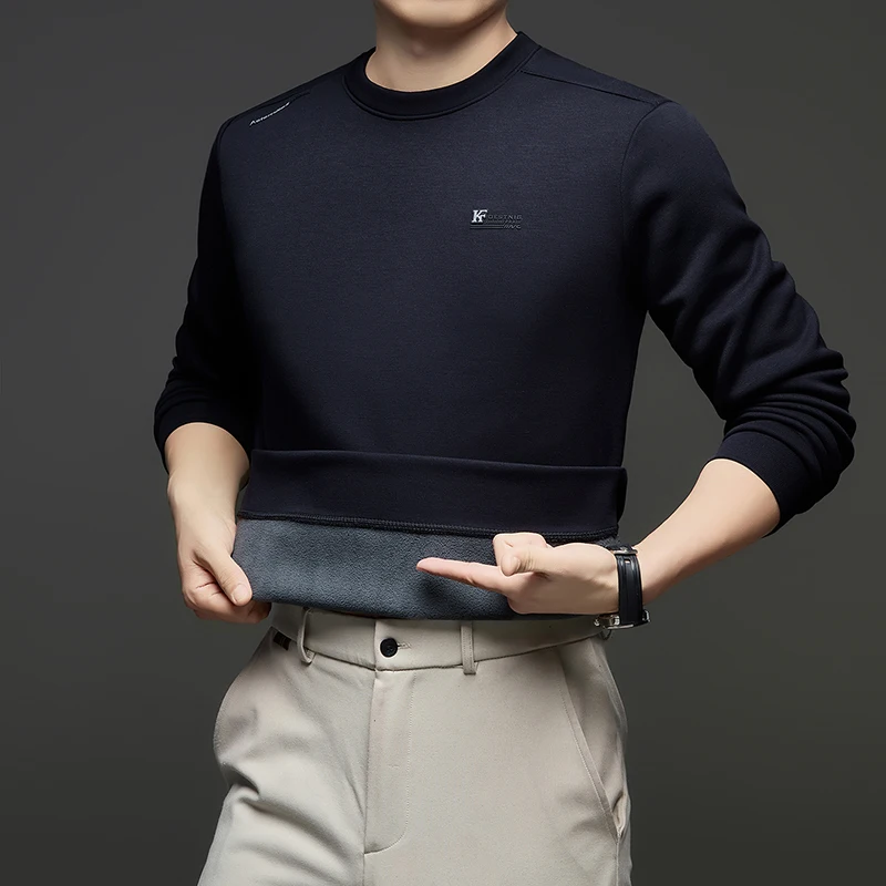 

Busin Thiened Long Sve T-irt Men's round Ne Fce Lined Base irt Winter Sweatirt Men's Polyester Fiber Casua...