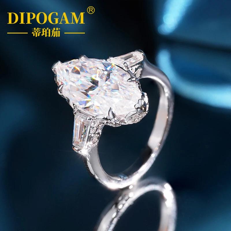 S925 الفضة النقية Marquess الحصان العين قطع مويسانيتي الإناث المشاركة الزفاف موضة زوجين خاتم مخصص فاخر #5