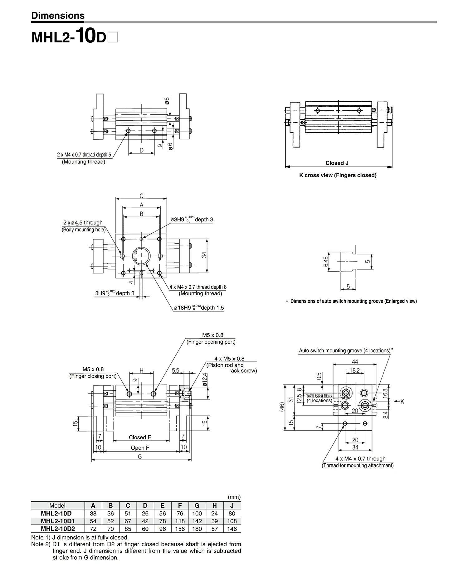 Parallel-Luftgreifer der MHL2-Serie, Bohrung 10/16/20/25/32/40 mm, MHL2-10D/16D/20D/25D/32D/40D, 2 Finger, pneumatische Luftgreifer – Detail 12