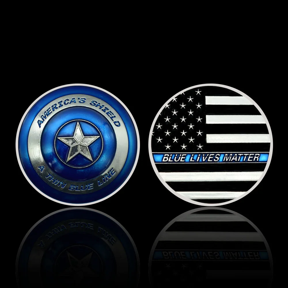 

United States Police Commemorative Coin Metal Medal A Thin Blue Line America's Shield Blue Lives Matter Challenge Coin Gift