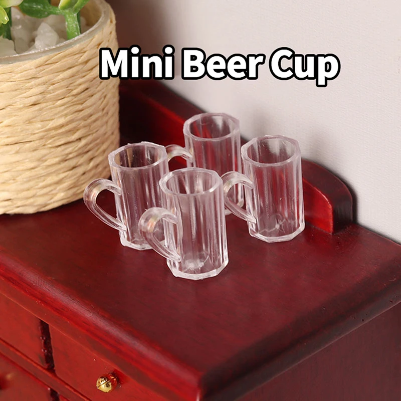 4pcs 1/12 Miniature Drink Cups Mini Transparent Resin Cups Beer Mug Doll House Decoration Gift for Children