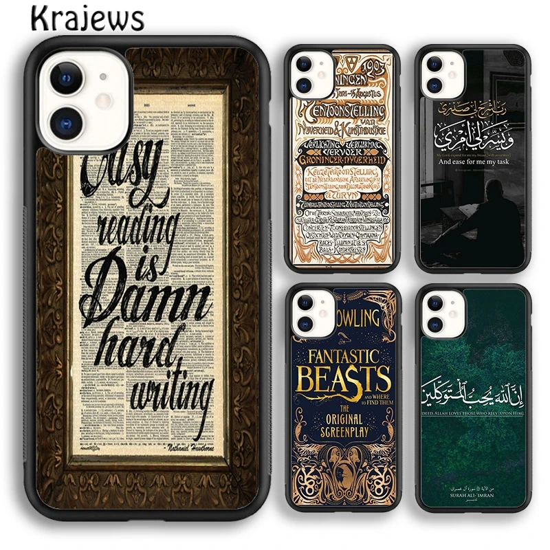 Krajews The Quran Arabic Only Phone Case Cover For iPhone 16 15 14 plus XS XR 11 12 mini 13 pro max coque Shell Fundas