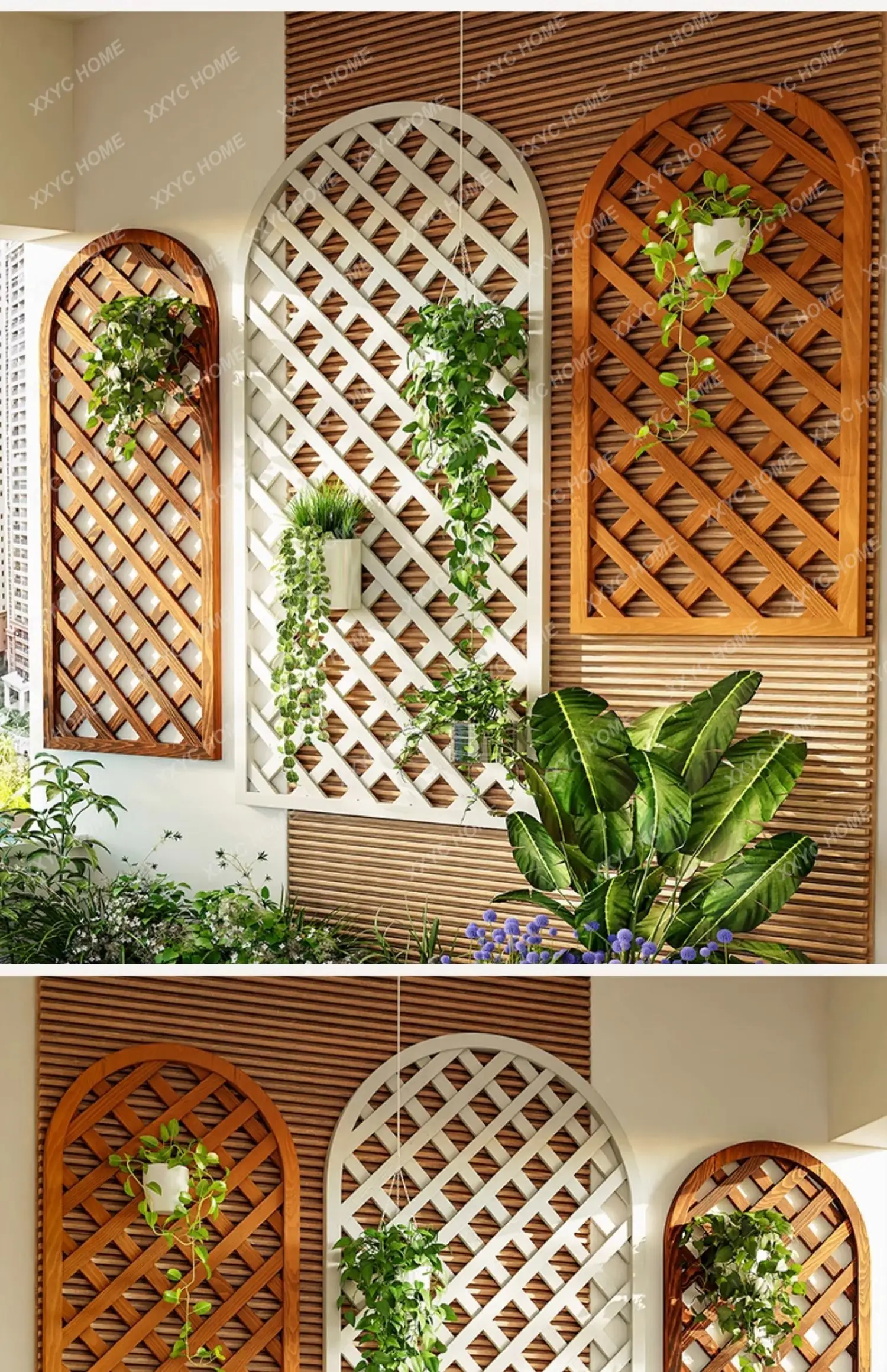 wood wall-mounted flower frame climbing frame indoor  wall wall hanging arrangement balcony green   hanging basket grid frame