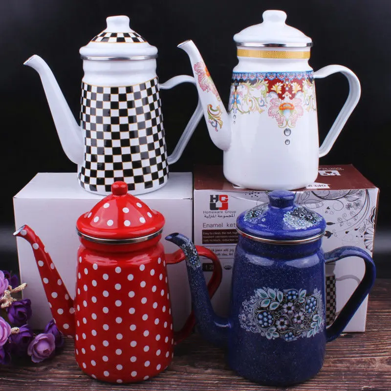 

Ethnic Style Enamel Milk Tea Coffee Pot Multifunctional Teapot Home Restaurant Kettle