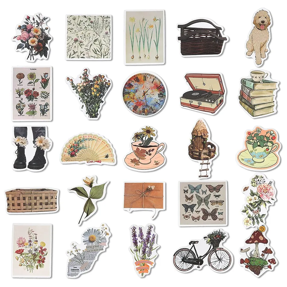 Vintage Stickers, 50 Scrapbook Stickers Vintage Diary Supplies, Waterproof Vinyl Decals for Planners Junk Journal