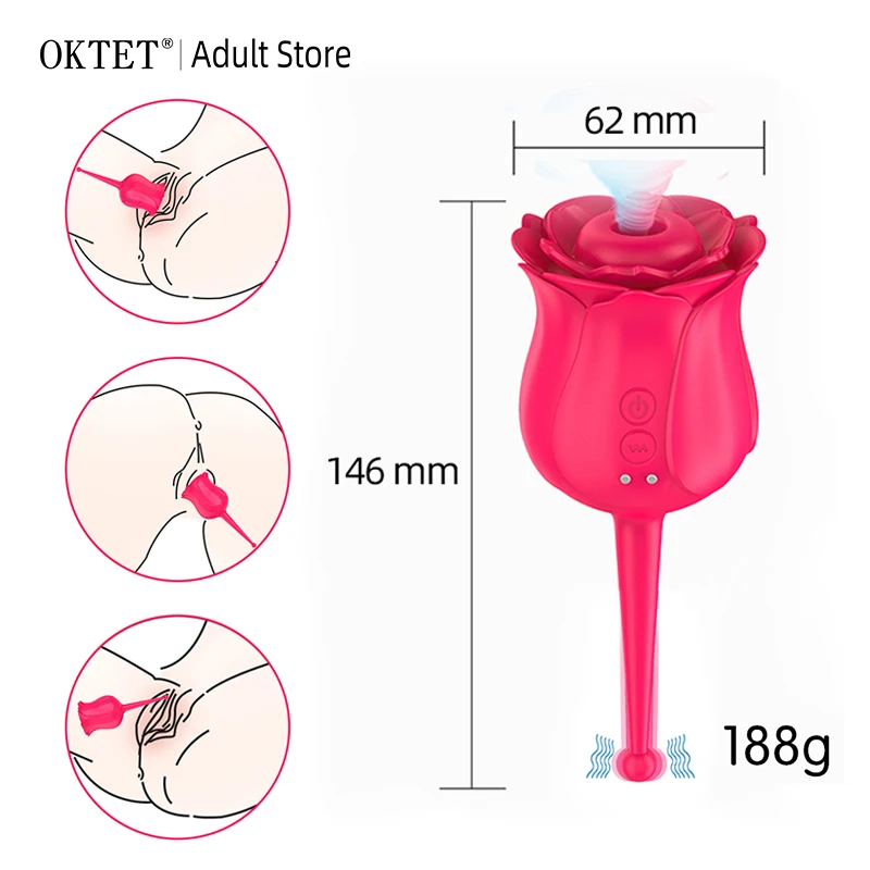 Empurrando Rose Shape Vibrator para mulheres, Sucker do clitóris, Ovo vibratório a vácuo, Sucção de mamilo, Brinquedos sexuais femininos para adultos