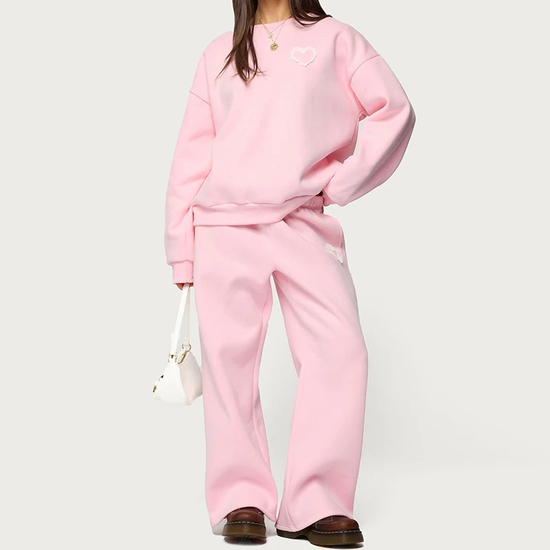 

Одинаковый костюм из 2 предметов, осенняя одежда для отдыха, женский комплект со штанами, осенний повседневный свободный крой с длинными рукавами, пуловеры, топы + широкие брюки