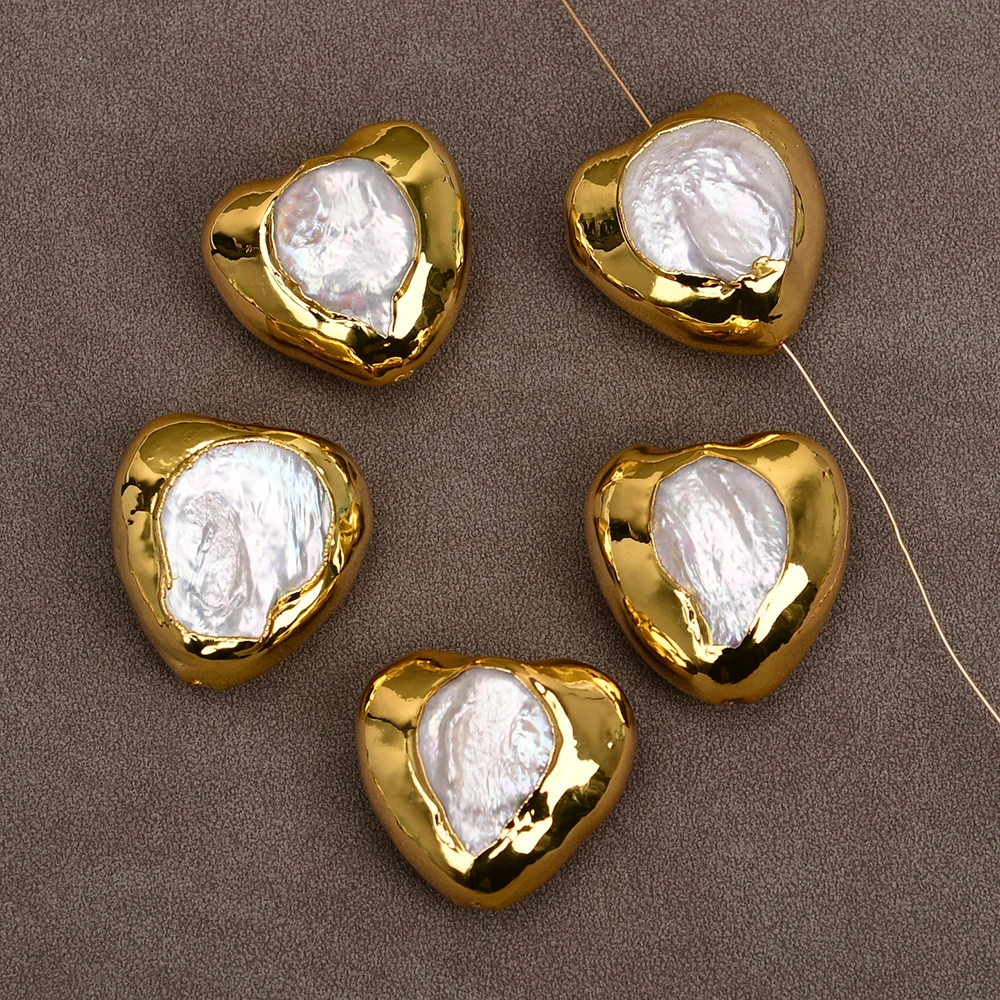 

APDGG No053 5 Pcs Cultured White Pearl Heart Shaped Pendant Connector Beads