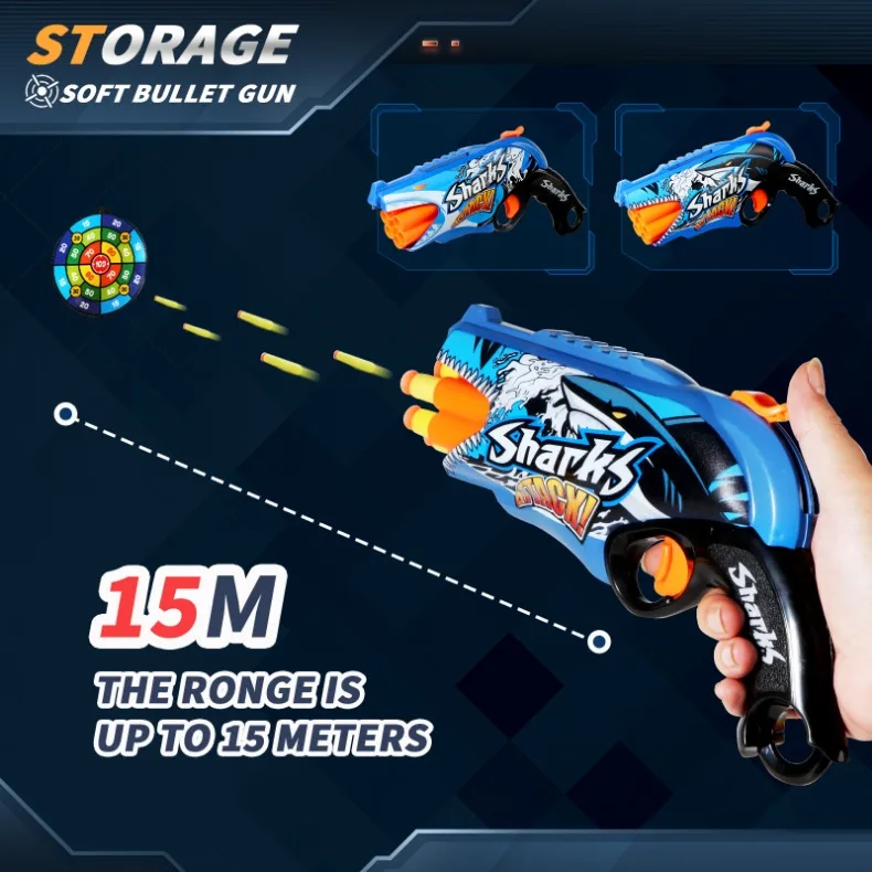 Kinder Air Soft Bullet Gun Spielzeug Graffiti Shark Farbschema 6-Runde Automatische Sichere Outdoor Schießen Sport Kinder Jungen geschenke – Detail 5