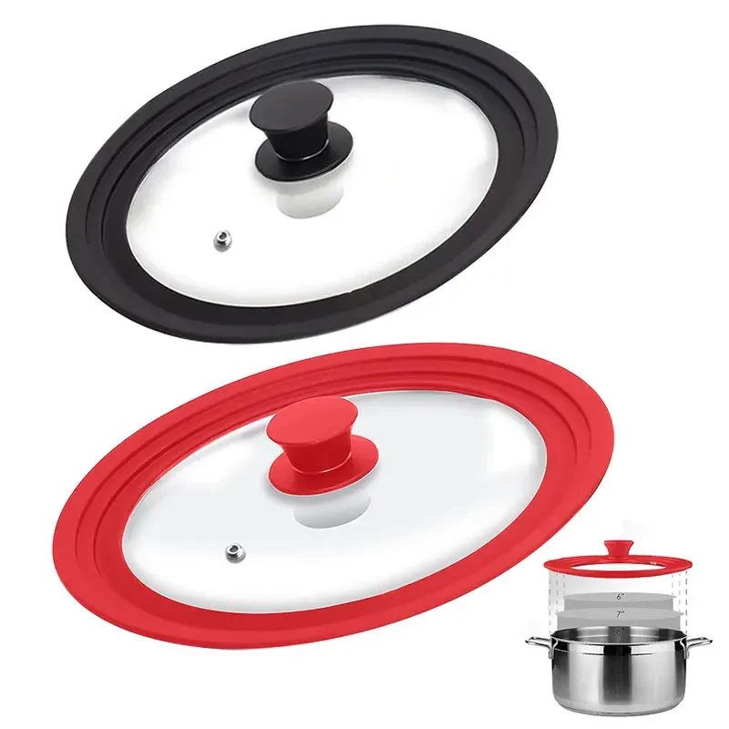 16-22-28-32cm Silicone Glass Covers Pans Skillets Multifunctional Adaptable Lids Stove Round Protector Caps Kitchen Accessories