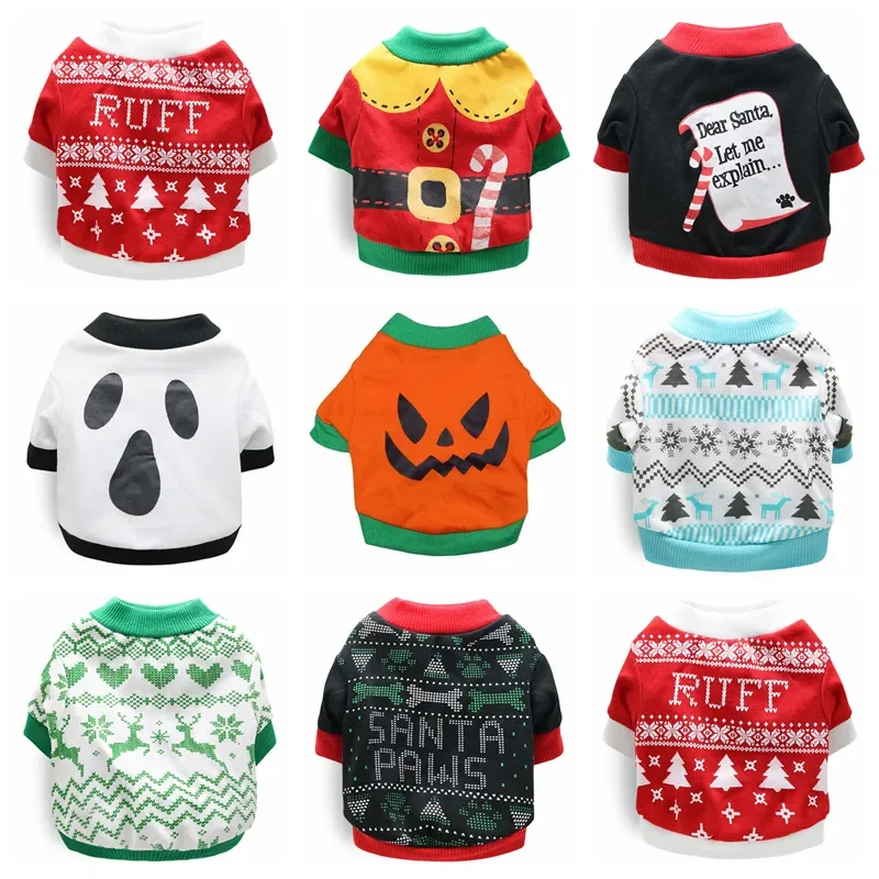

Dog Apparel Christmas Pet Clothes Halloween Coat Santa Claus Thicken Dogs Sweater Breathable Soft Warm Shirt Winter Small Doggy
