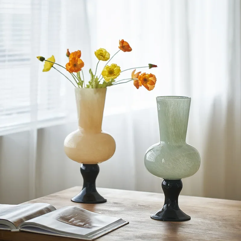 Glass Vase Vintage Glass Bottle Flower Vase Color Geometric Stitching Hydroponics Terrarium Home Decoration Accessories
